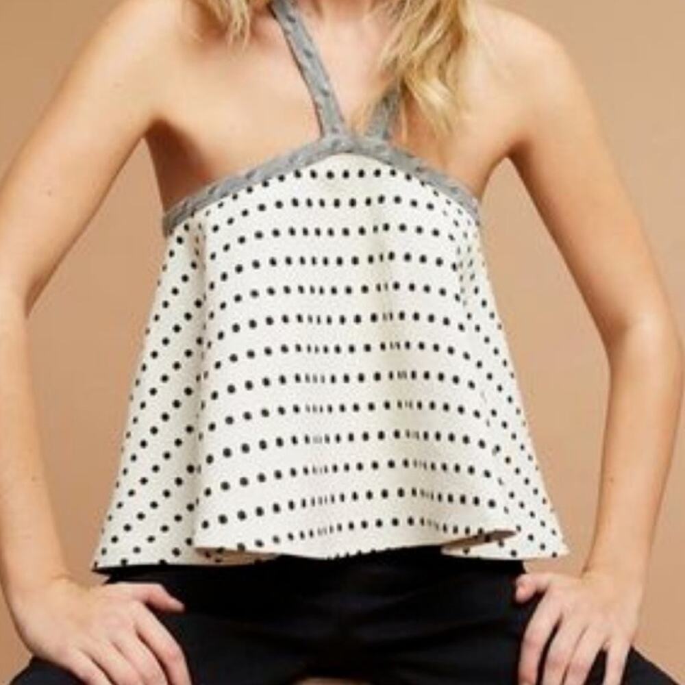 Anthropologie 9-HIS STCL Jenna Polka Dot Jacquard Halter Swing Tank-XL